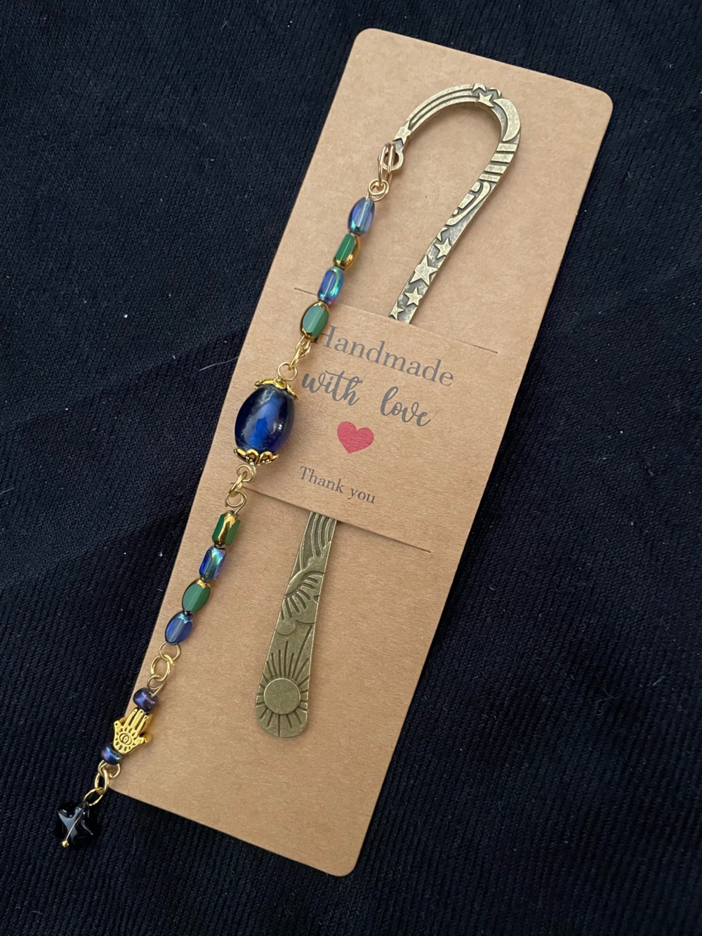 Gold-Tone Blue & Green Beaded Bookmark Charm